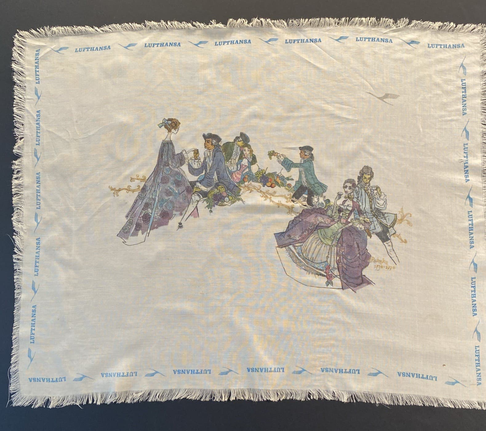 Vtg LUFTHANSA AIRLINES SOUVENIR SILK SCARF Rokoko (Rococo) 1730-70 M. H. Hassler 2