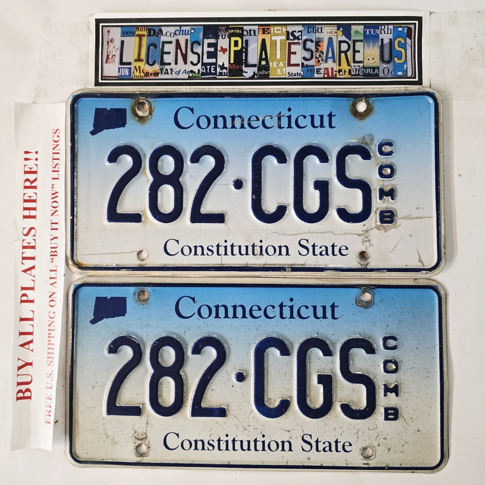 CONNECTICUT COMBINATION LICENSE PLATE PAIR 🔥FREE📬🔥 282 CGS ~ MATCHING SET