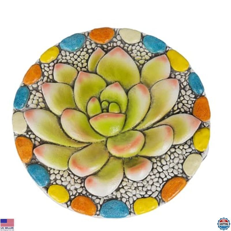 Vibrant Succulent Cement Stepping Stones - Multicolored Outdoor Pavers, 10"x10