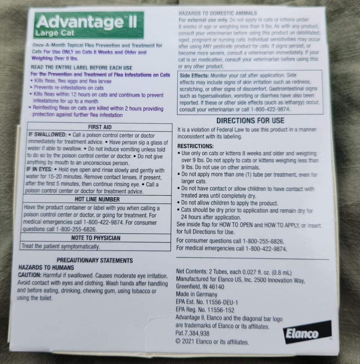 Elanco Sealed Bayer Advantage II Flea & Lice Control Large Cats 9lbs + 2 Doses 2