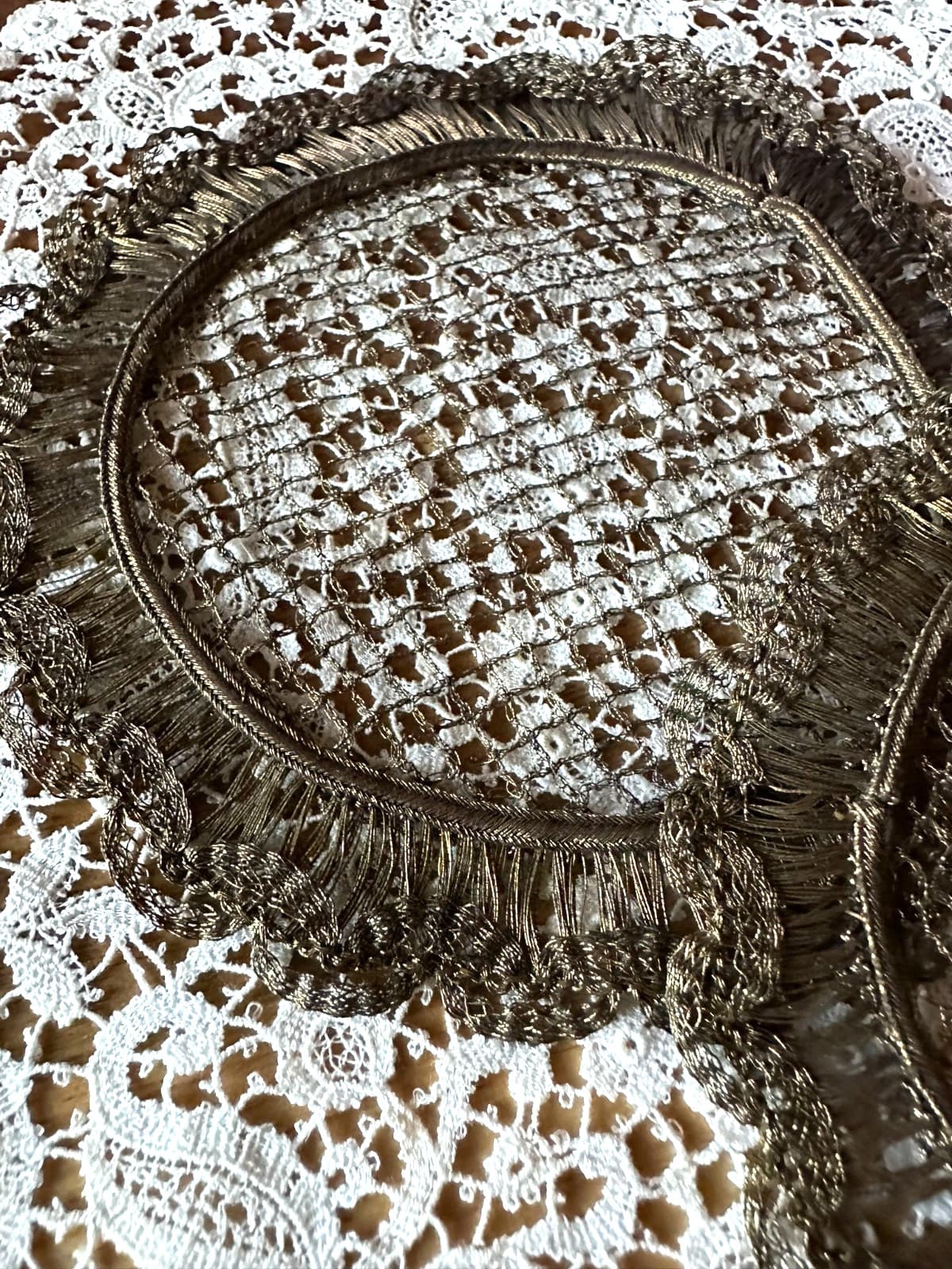 Pair of Victorian Antique Doilies Fine Woven Bronze Cording WATCH VIDEO NOW 6