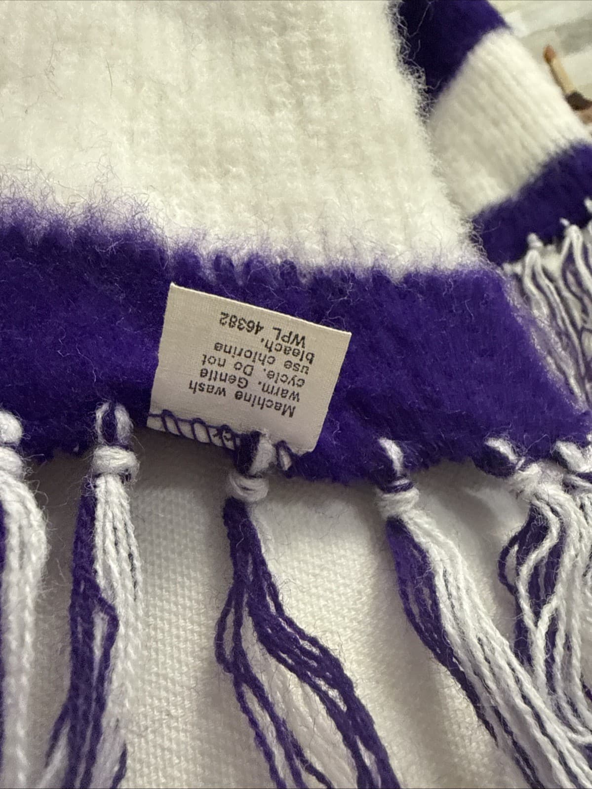 Vintage Sears Winter Scarf Beanie Set Purple White 62" L USA Tag Fringe Soft 2
