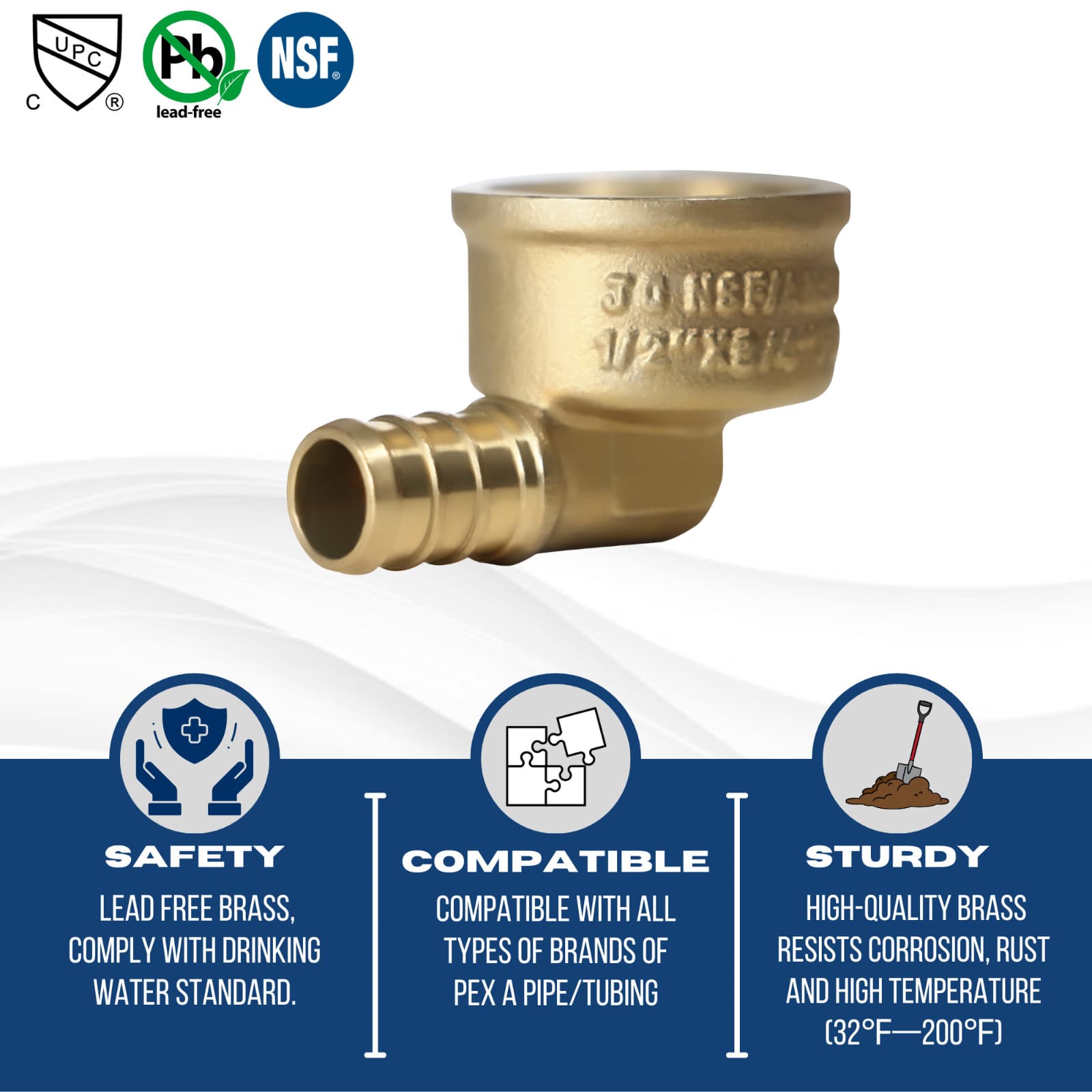 2 Pcs XFITTING 1/2" PEX-B Barb X 3/4" Female NPT Threaded Elbow, Lead Free 5