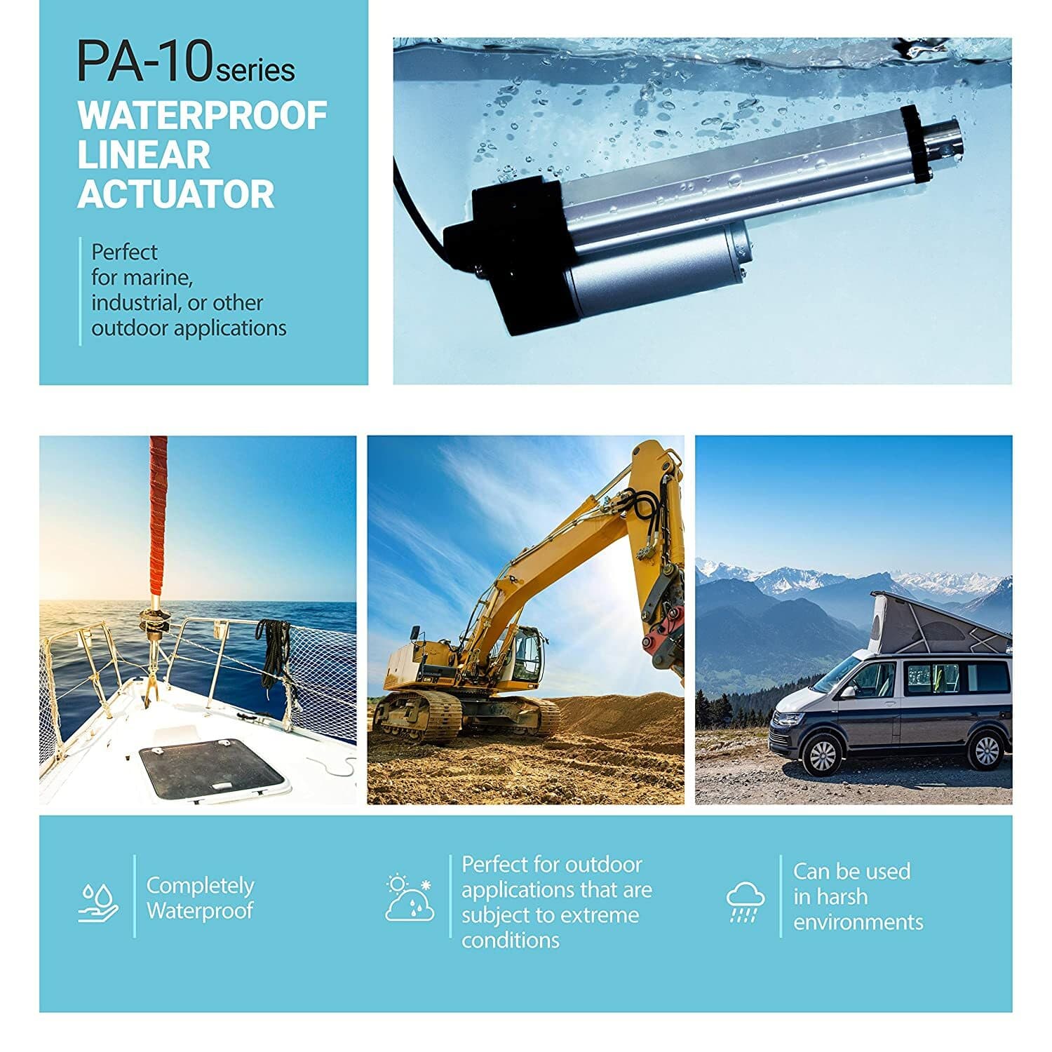 12V Industrial Linear Actuator (2"-36" stroke, 450 lbs. force) - PA-10 model 5