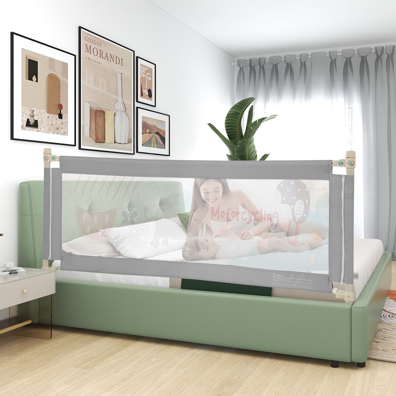 77" Bed Rails for Toddlers Vertical Lifting Baby Bedrail Guard with Lock Grey 2