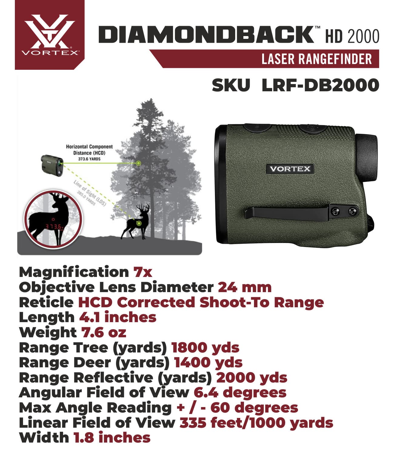 Vortex Optics Diamondback HD 2000 Laser Rangefinder with Free Hat Bundle 3