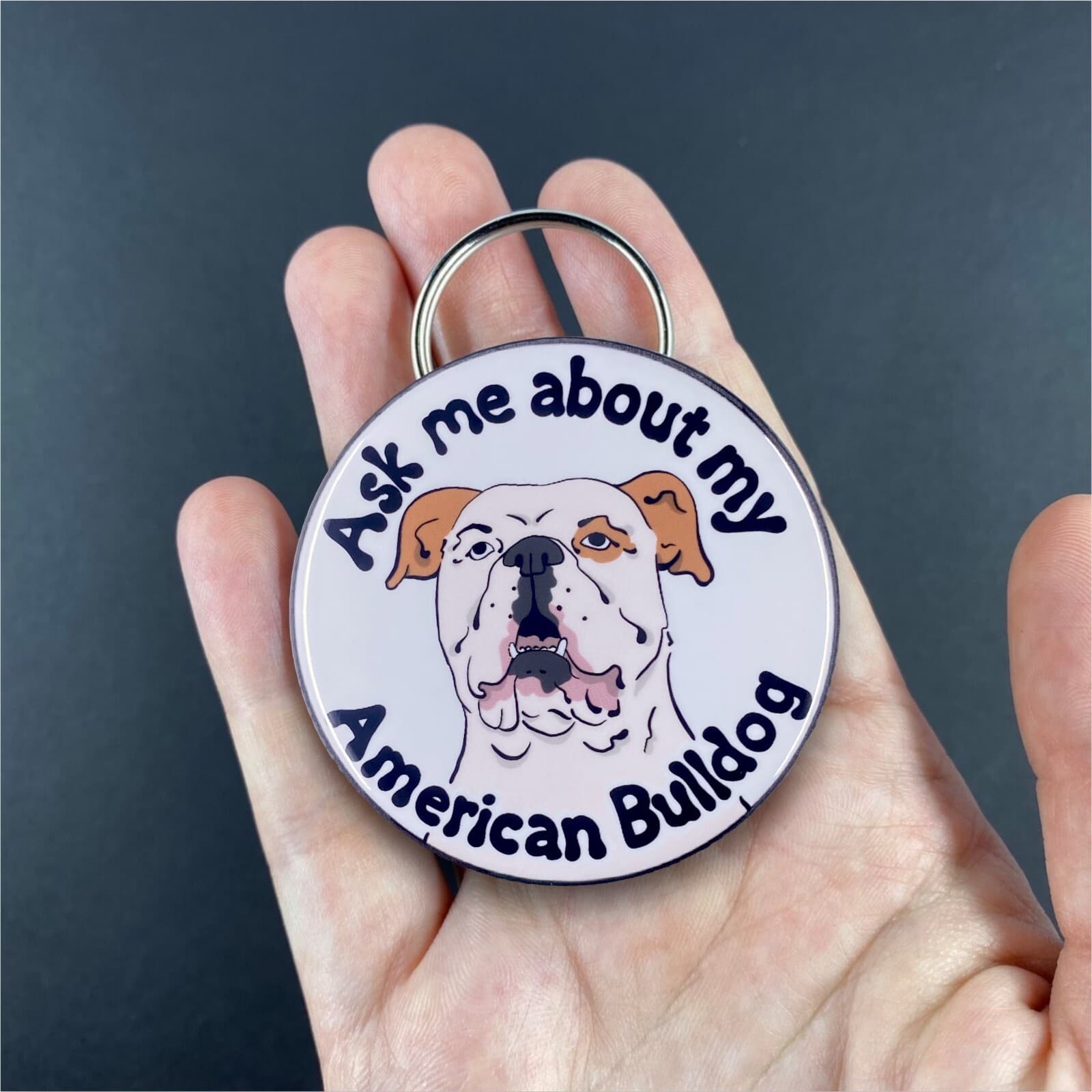 American Bulldog Bottle Opener Keychain Dog Accessories - White with Tan Ears 3