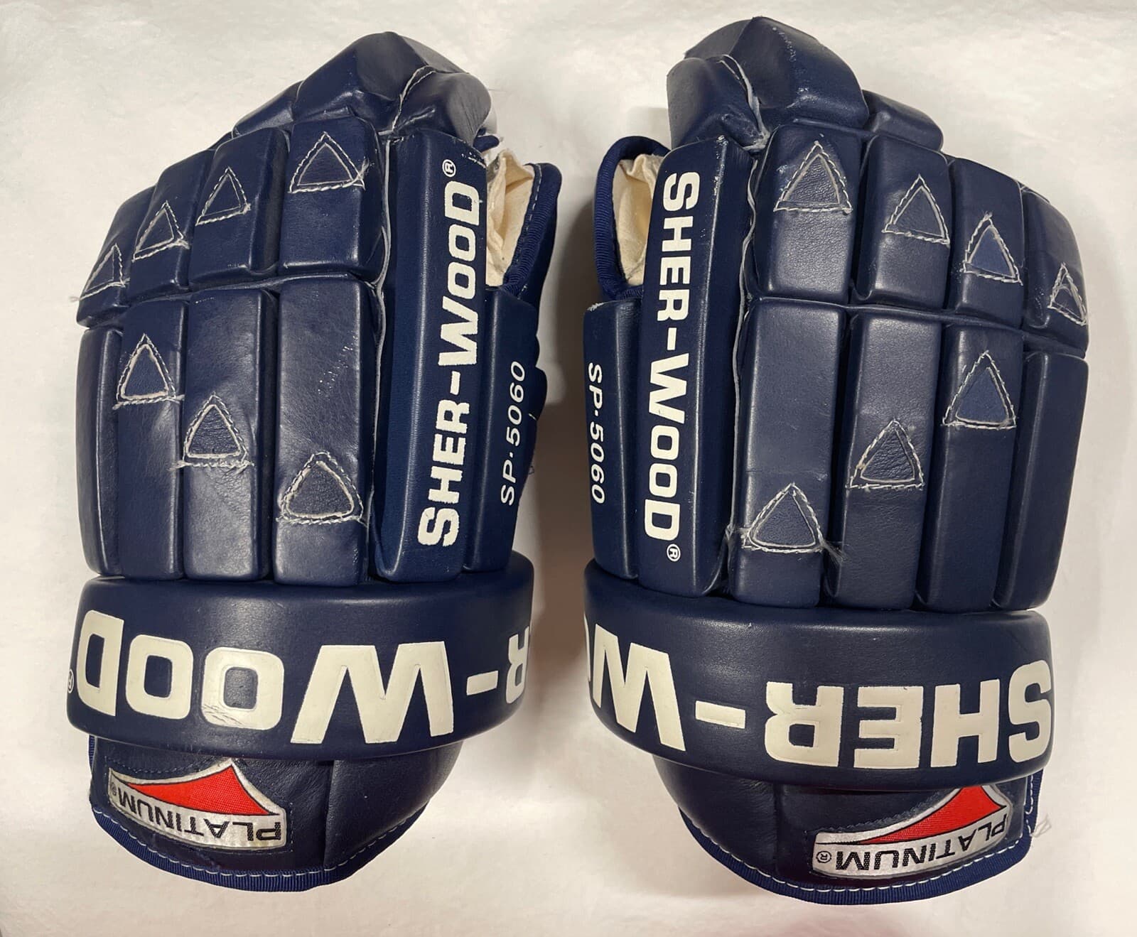 VINTAGE 1997 SHER-WOOD PLATINUM SP-5060 NAVY PROFESSIONAL HOCKEY GLOVES 14.5"