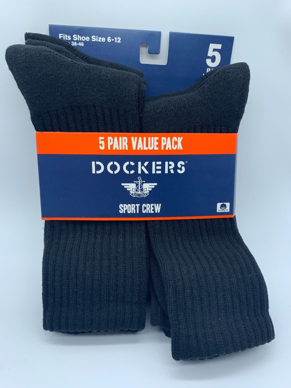 NEW 5 PAIR PACK DOCKERS SMART 360 FLEX MENS SPORT CREW SOCKS BLACK SIZE 6-12  2