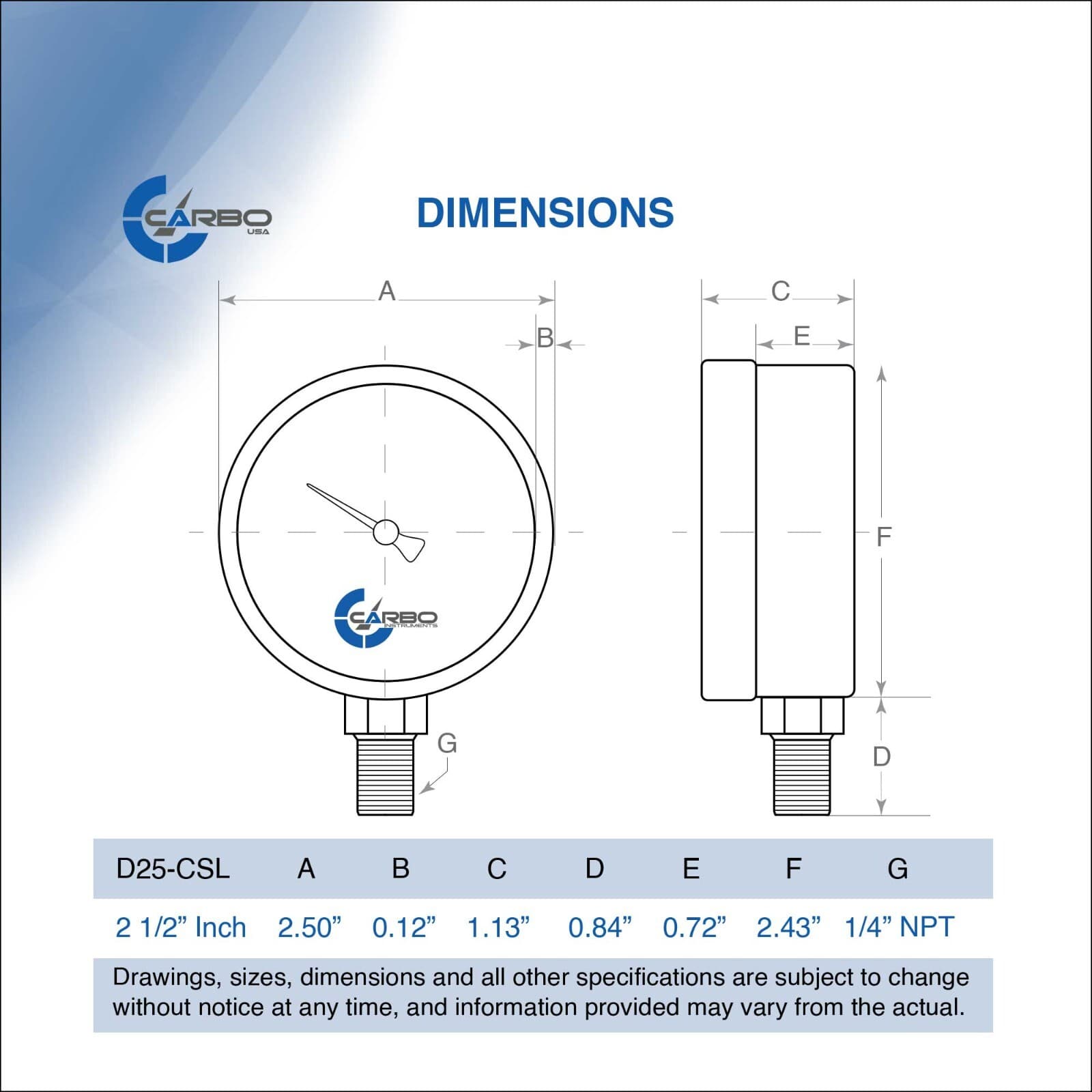 2-1/2" Dry Compound Vacuum Gauge Chrome Plated Steel Case Low Mnt -30Hg/+160psi 6