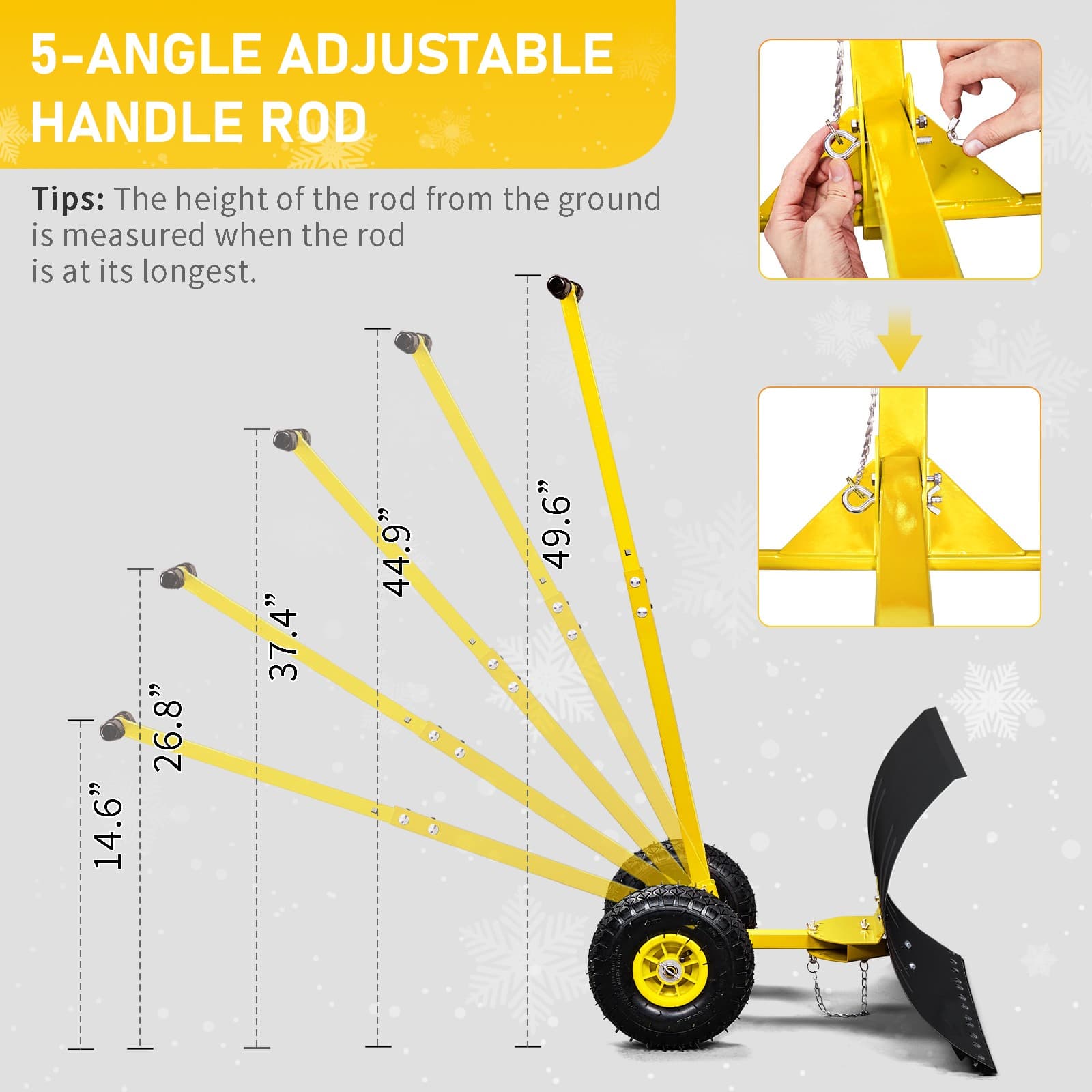 Heavy Duty Snow Shovel with Wheels Wheeled Snow Pusher Rolling Snow Removal Tool 4