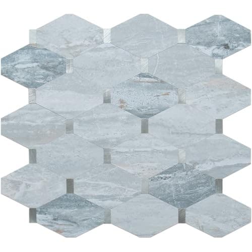 -Sheet Long Octagon Peel and Stick Backsplash, 10 Grey Marble & Metal Silver