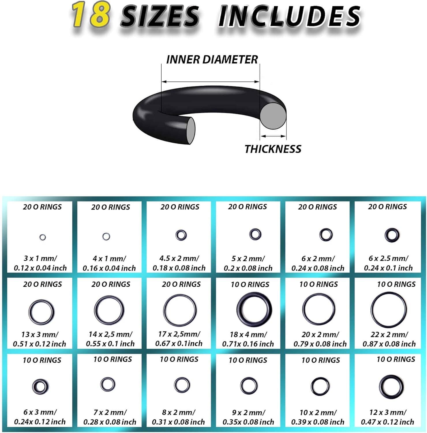 270 Pcs Rubber O Rings Assortment Kit 18 Sizes for Automotive Removal Tool 4