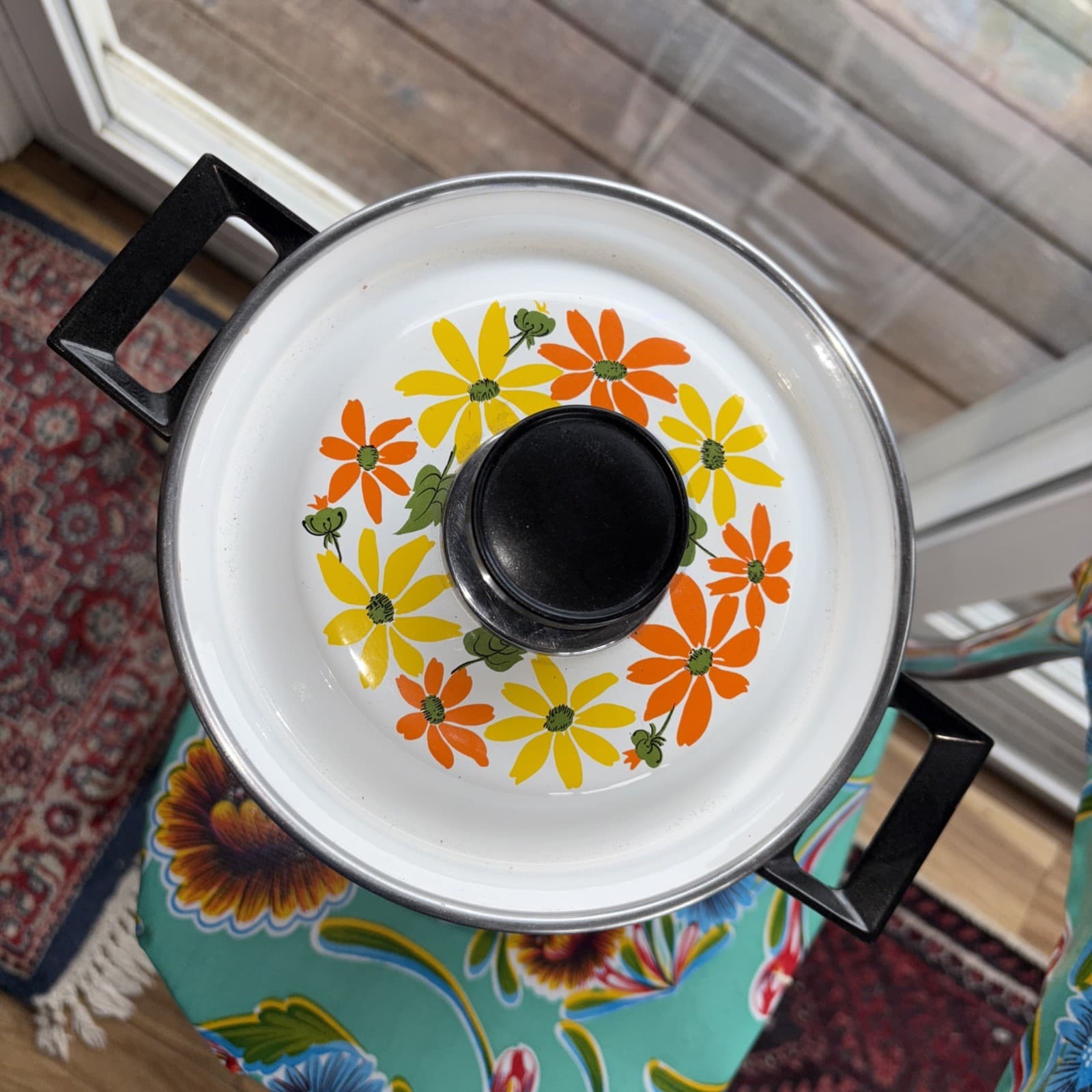 Vintage Ekco Country Garden Porcelain Cookware 5 Qt Steamer Pot 1970’s Flowers 2