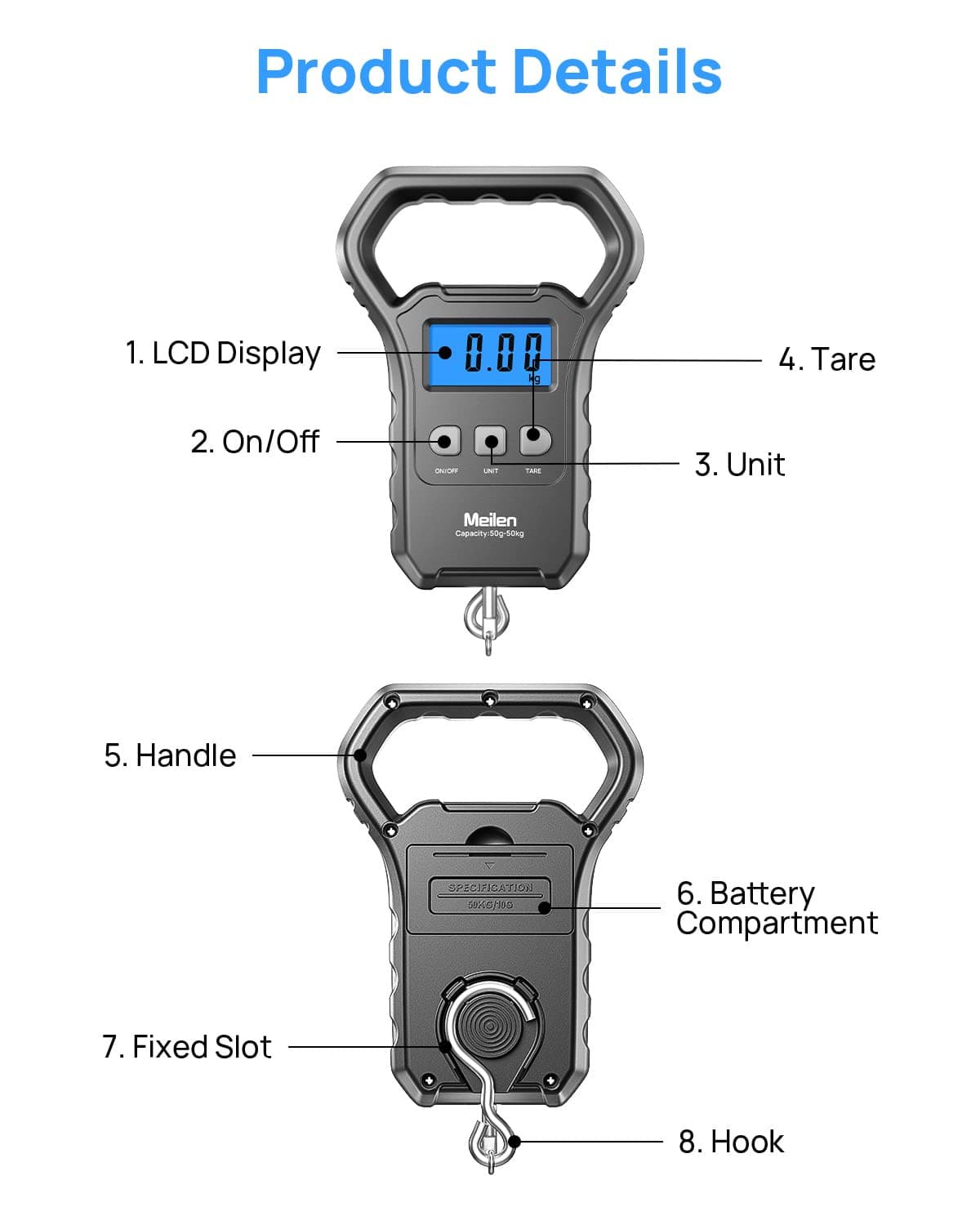 Balanza De Pescado  110Lb 50Kg Con Pantalla LCD Para Equipaje 4