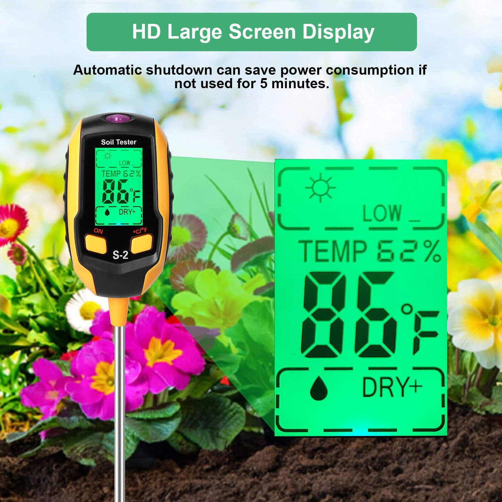 Digital PH Soil Tester LCD Moisture Plant Water Temperature Humidity Test Meter 2