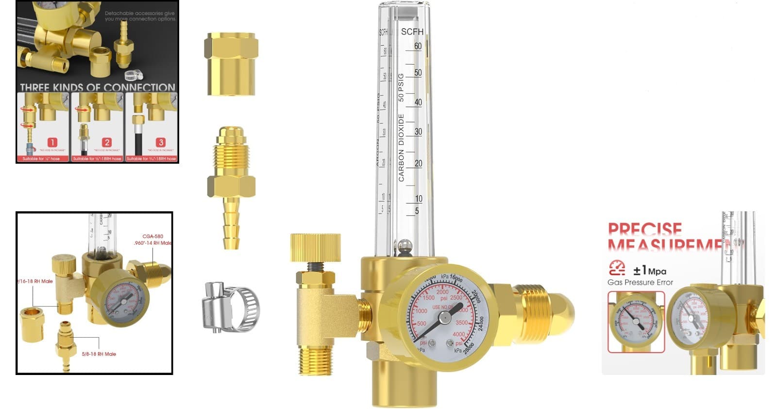 Lightweight Copper Argon Gas Regulator with Accurate Pressure Gauge (0-4000 PSI) 2