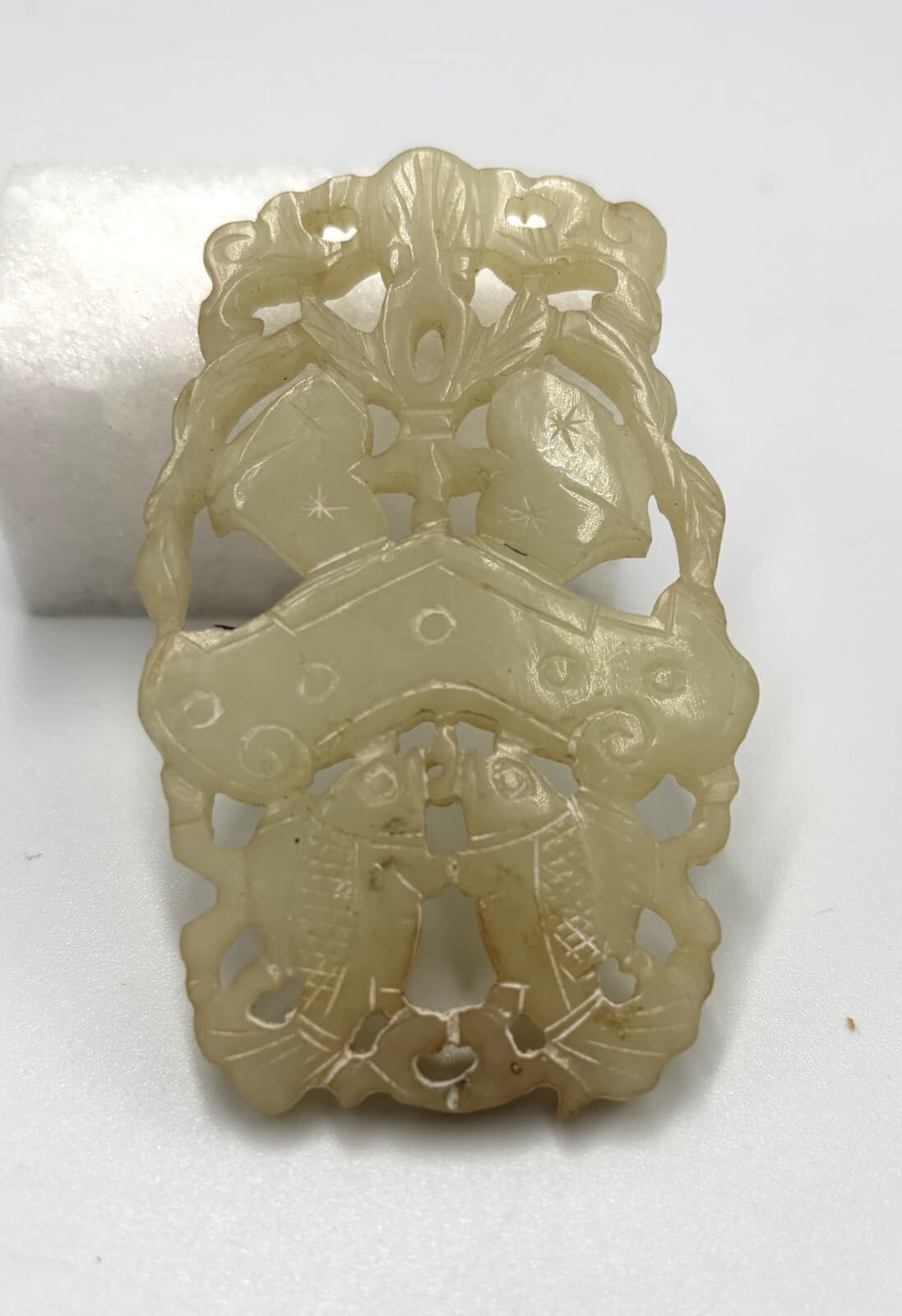 CHINESE QING DYNASTY CARVED JADE  PENDANT PLAQUE 2 SIDED FISH FINE ANTIQUE 4