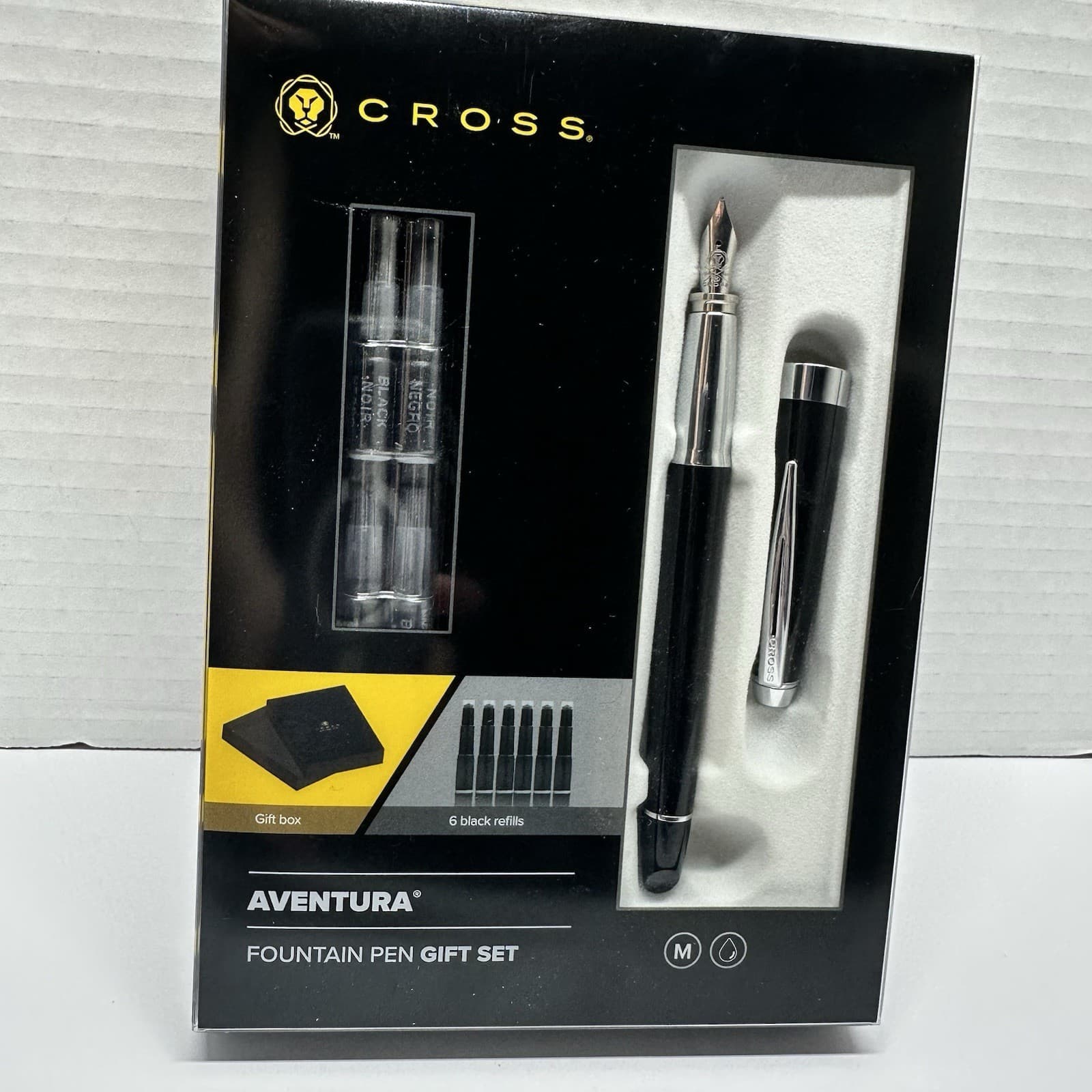 Cross Aventura Fountain Pen Gift Set Onyx Black with 6 Cartridges 2020 New