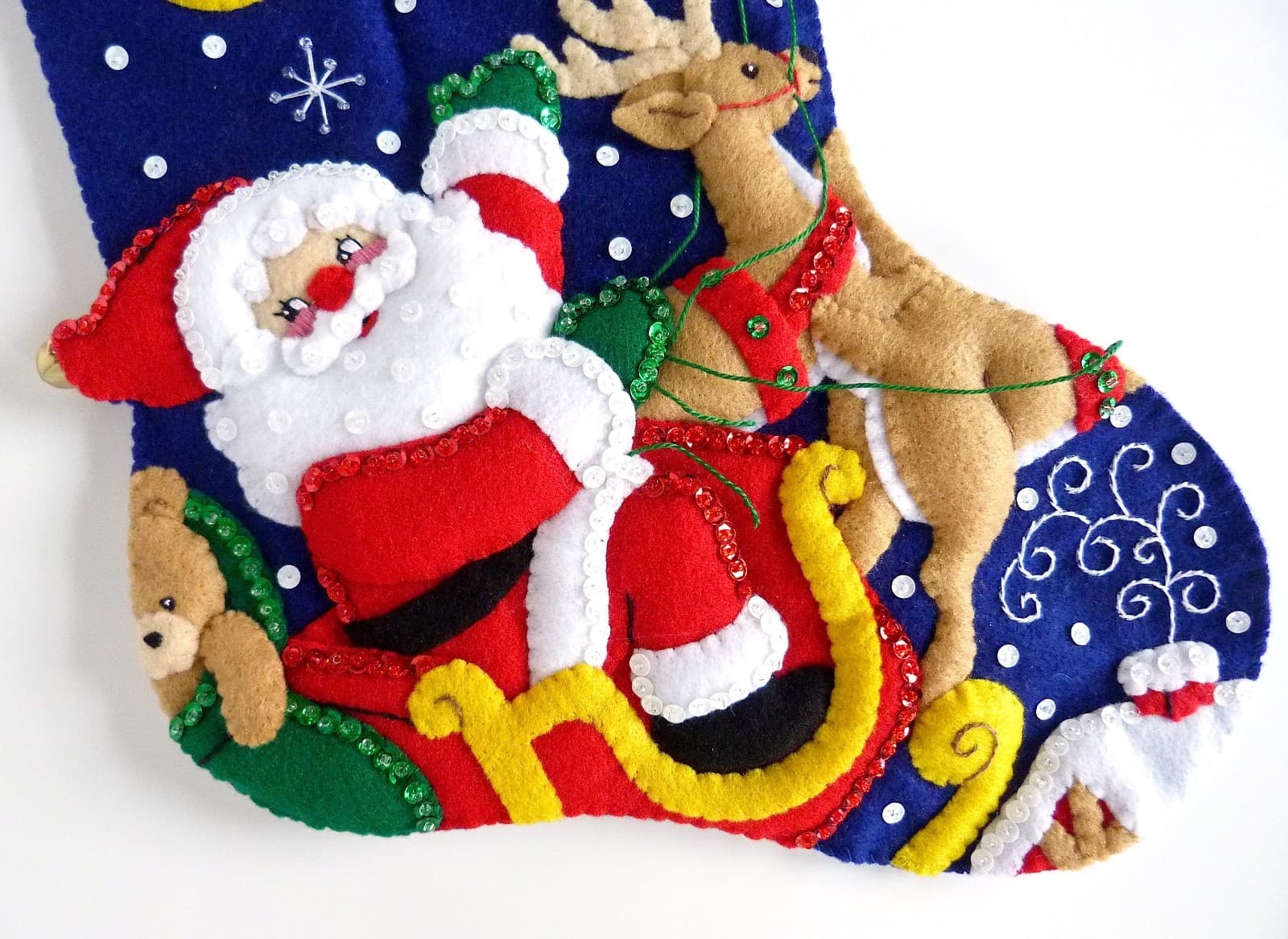 NEW Finished Bucilla Christmas Stocking And To All a Goodnight Santa Reindeer 5