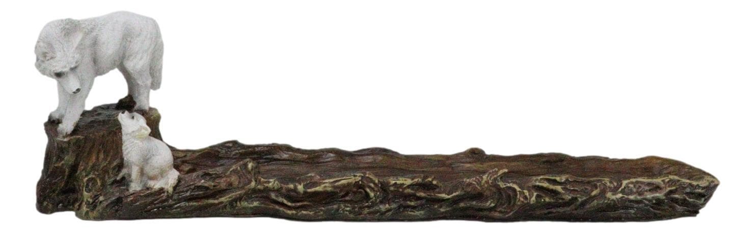 Moonlight Snow White Wolf Mother With Pup In Forest Incense Burner Figurine 5