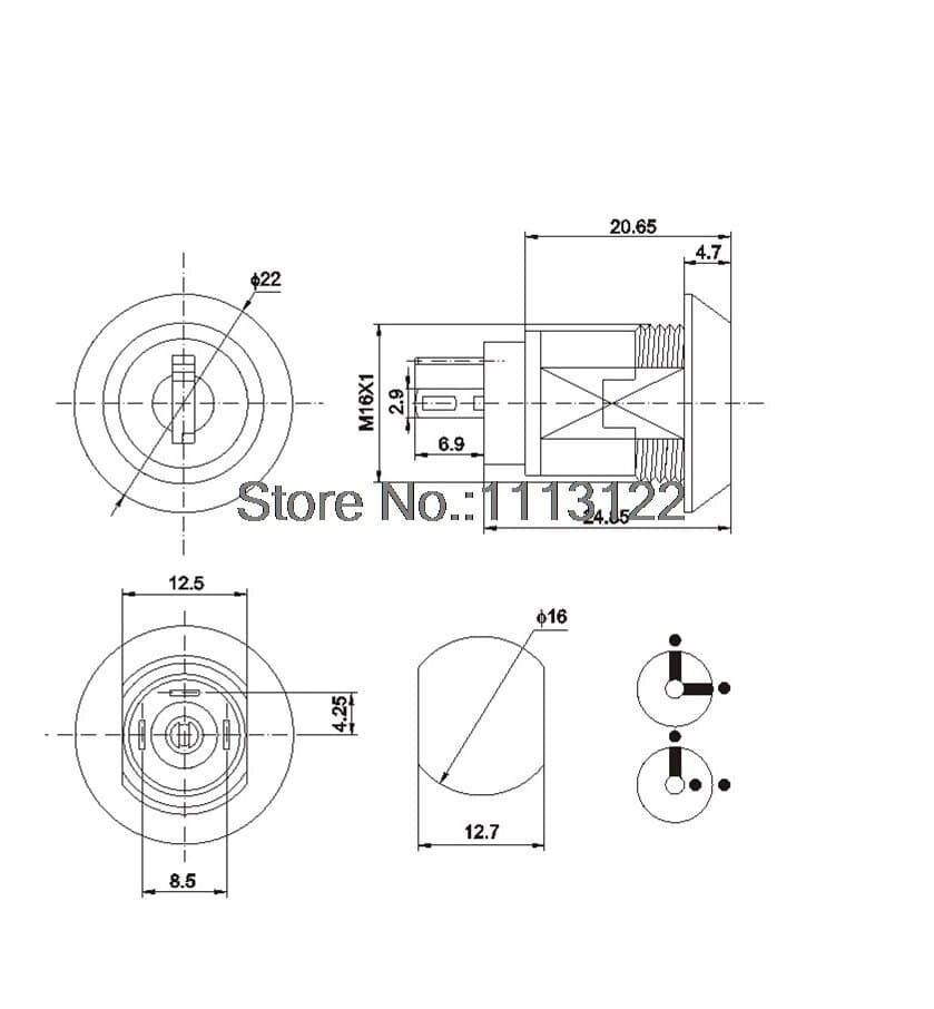 Key Switch ON/OFF Lock Switch S1605 Key Switch Lock M16-20 Key Switch Lock 1 PC 2