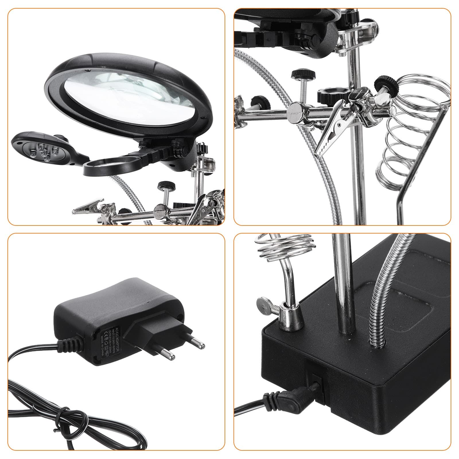 Solder Helping Hand Tool with 2.5X 7.5X 10X Magnifying Glass,2 Alligator Clip 5