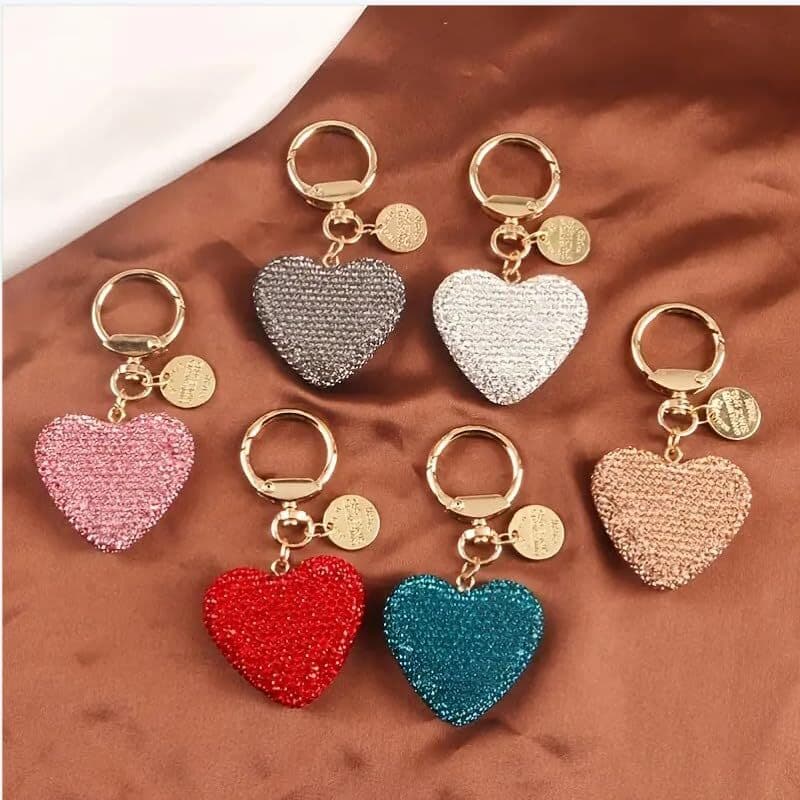 Rhinestone Heart Keychain for Women Valentine's Day Bling Cute Sparkling Pink 6