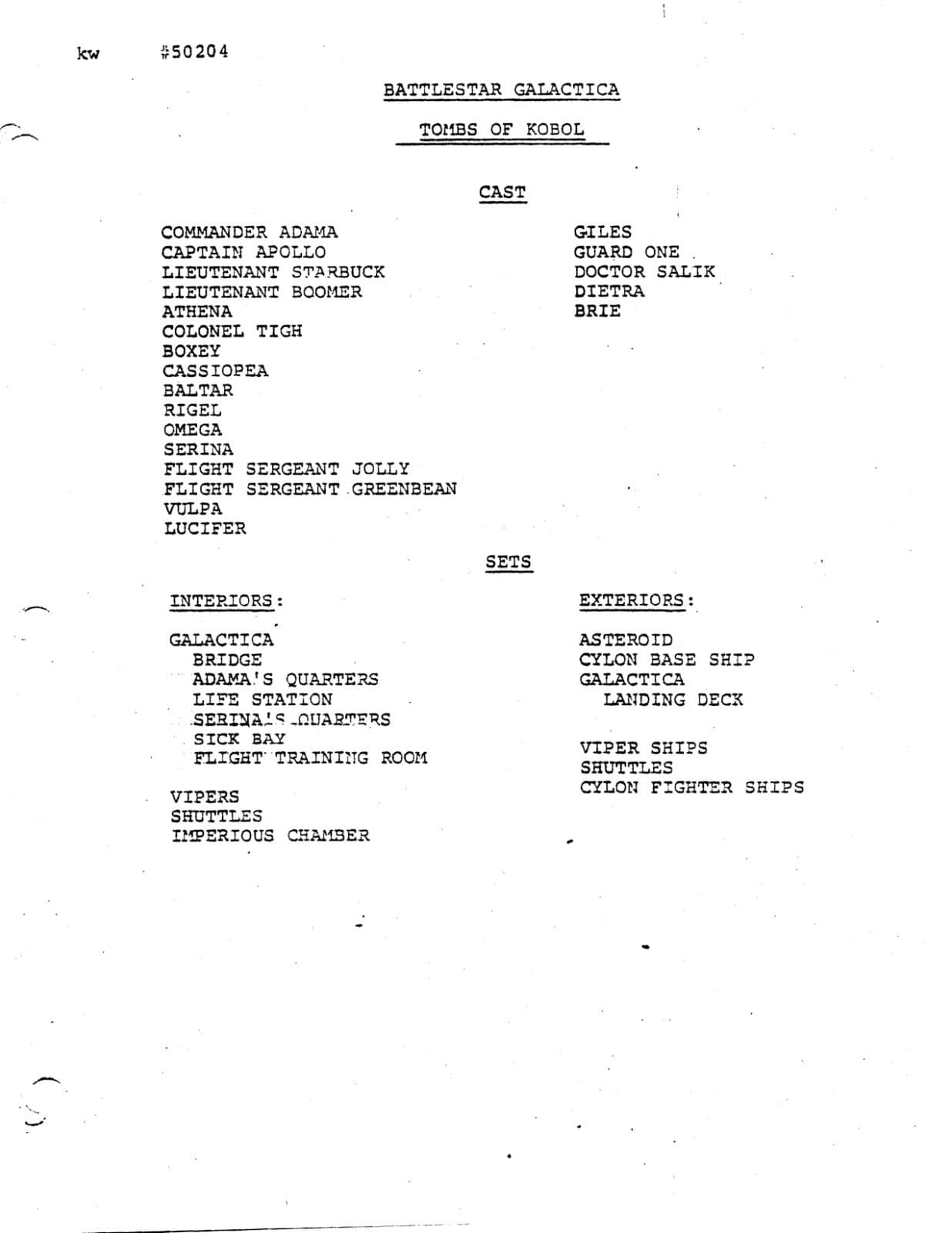 Battlestar Galactica TV Script "Lost Planet of the Gods, Part 1" (1978)- Reprint 3