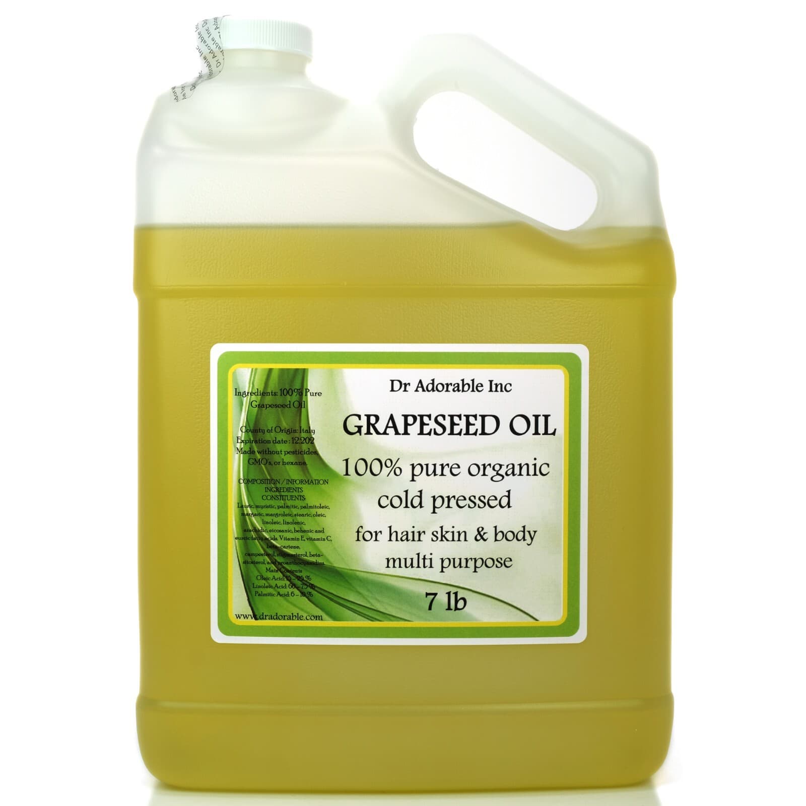 Premium 100% Pure Organic Cold Pressed Grape Seed Oil 2 oz up to 7 LB