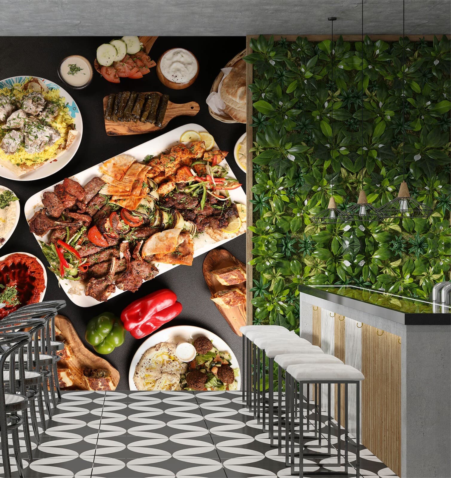 3D Grill Kebab Shop BBQ K095 Wallpaper Wall Mural Self-adhesive Commercial Panda 2