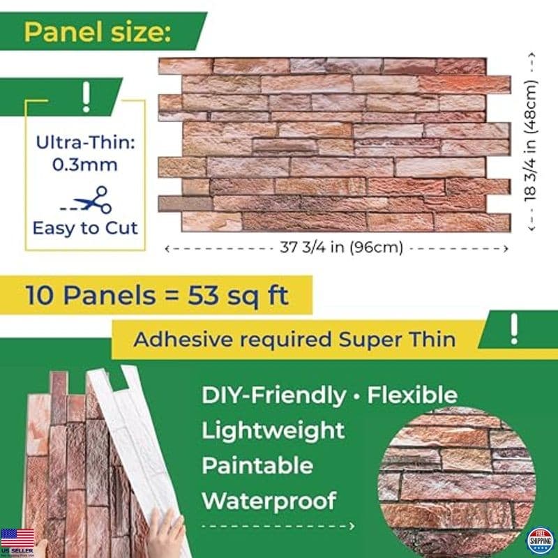 10-Piece 3D Claystone Slate Brown Faux Decorative Wall Panels - 3 ft x 1.5 ft 2