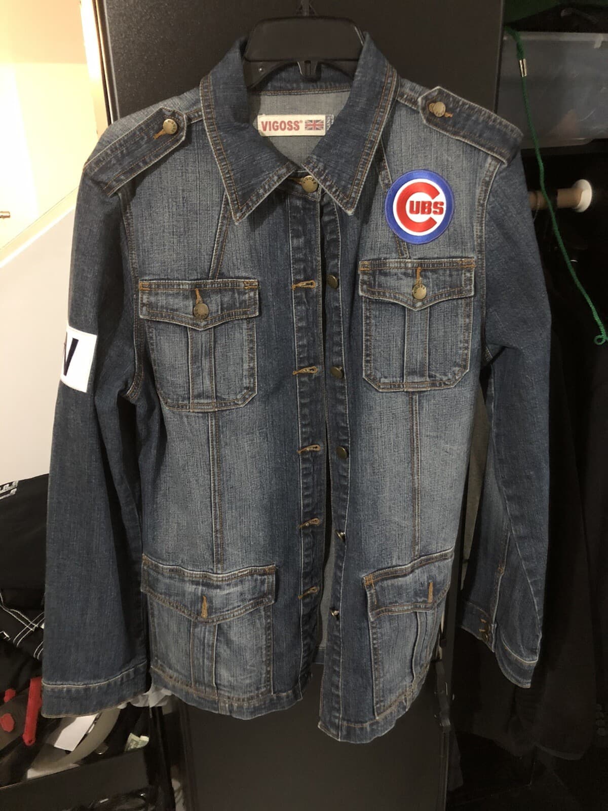 Vigoss Jeans Cubs Adorn Jacket Womens Size Medium Metal Button’s Stretch Pockets