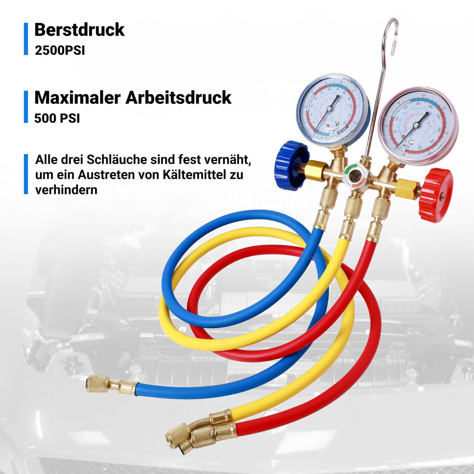 Air Conditioner Manifold Gauge Set AC A/C Charging Hose Air HVAC Kit For Car 6