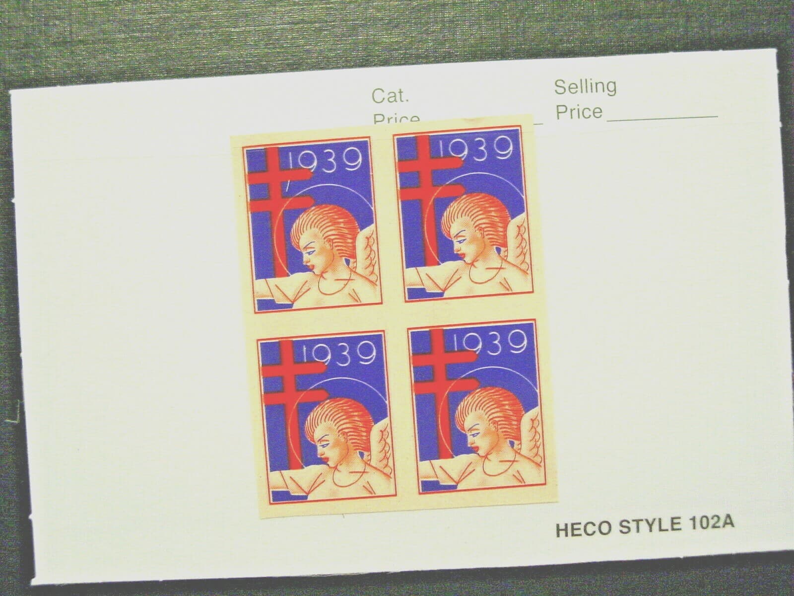 United States, 1939 Christmas Seal Block of 4, Imperf, 39-2pxB, MNH, No Gum 3