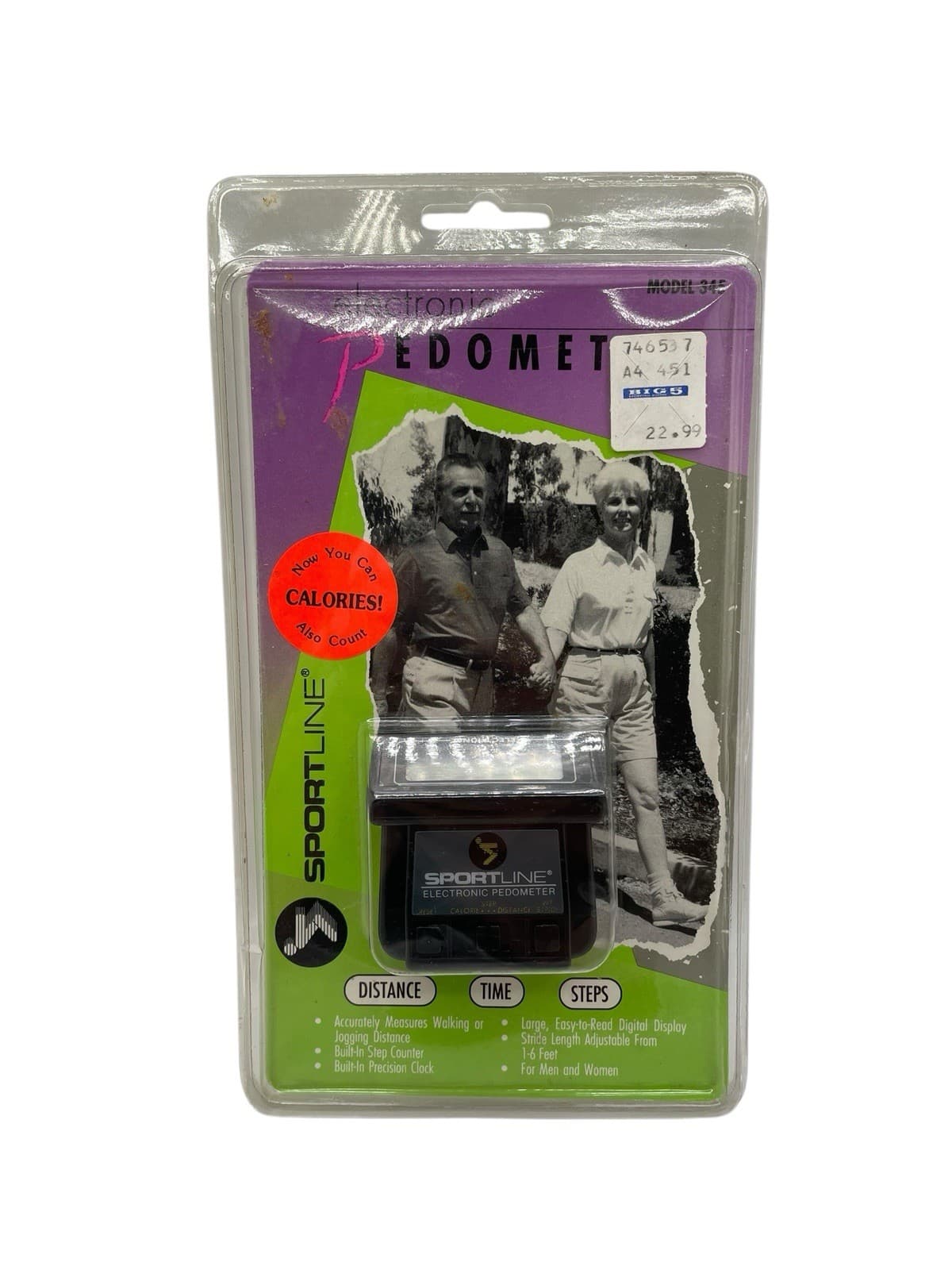 Sportline Electronic Pedometer Model 345 Track Distance Time Steps Exercise NOS