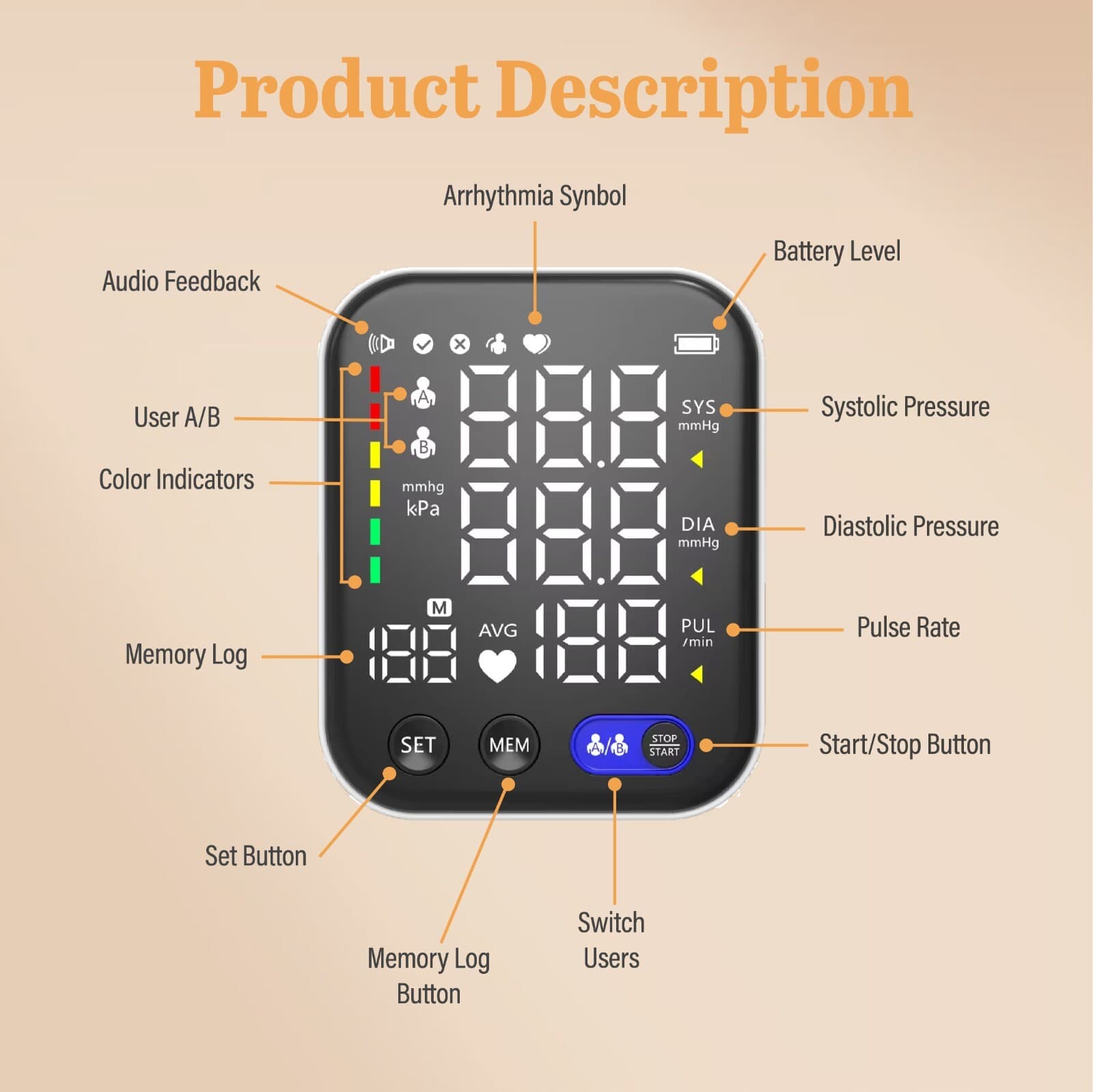 Blood pressure monitor Upper arm, Automatic Digital upper arm Blood pressure mon 4