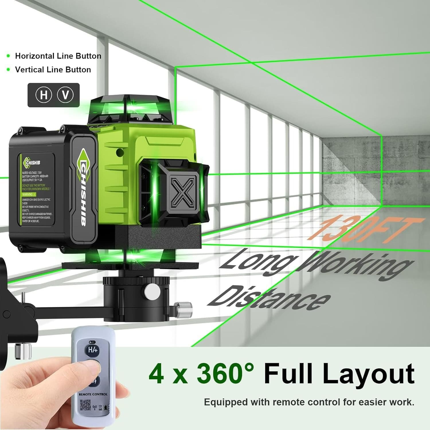 Laser Level 360 Self Leveling with Tripod with 2x4800mAh Batteries,Durable Case 5