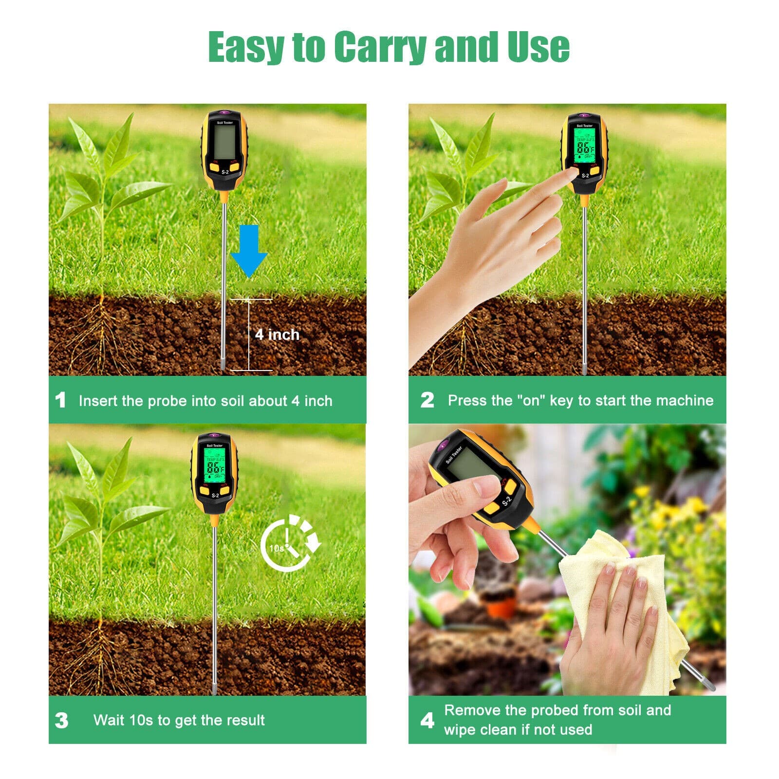 Digital PH Soil Tester LCD Moisture Plant Water Temperature Humidity Test Meter 4