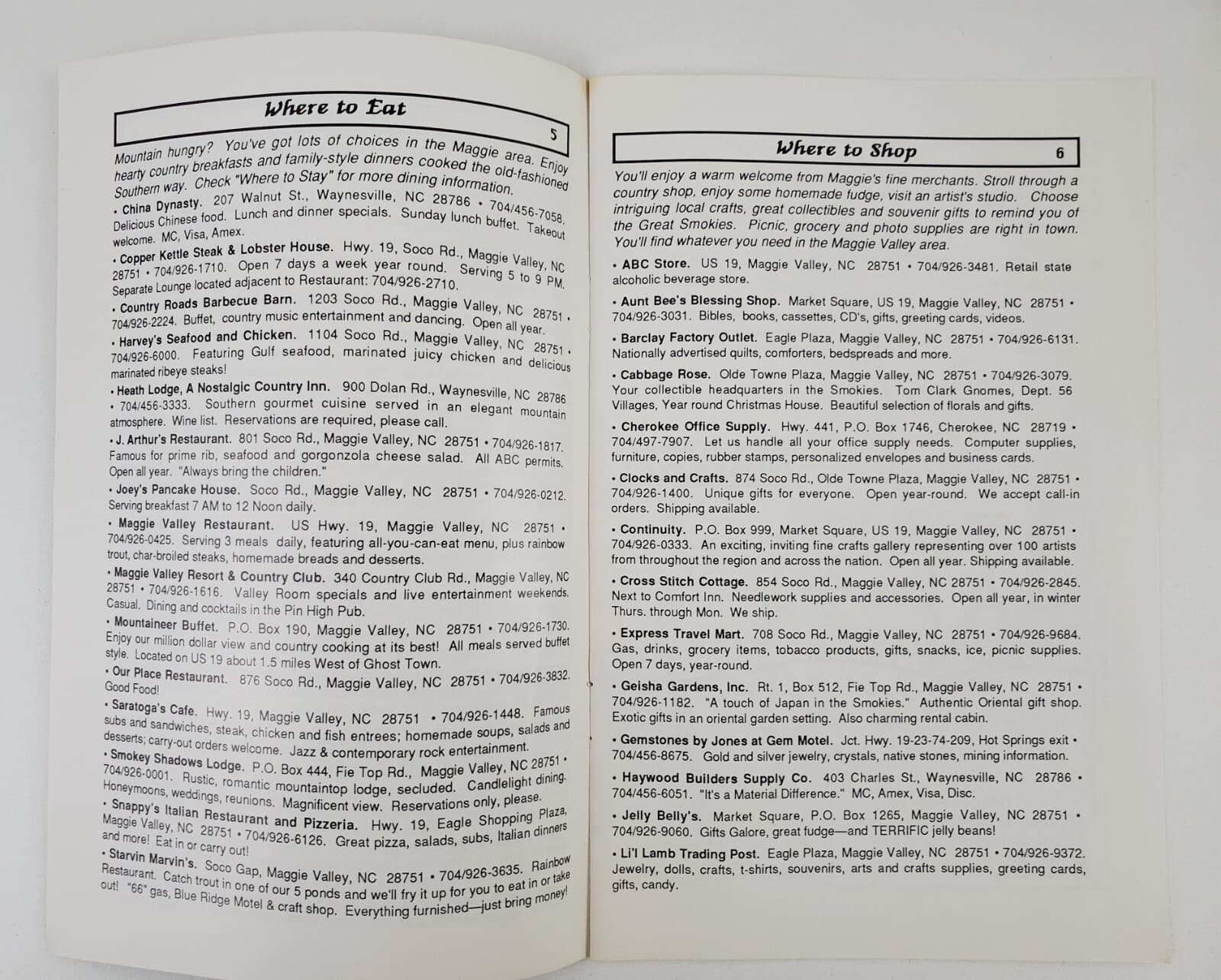 1993 Maggie Valley North Carolina NC Smokies Visitors Guide Vtg Travel Booklet 3