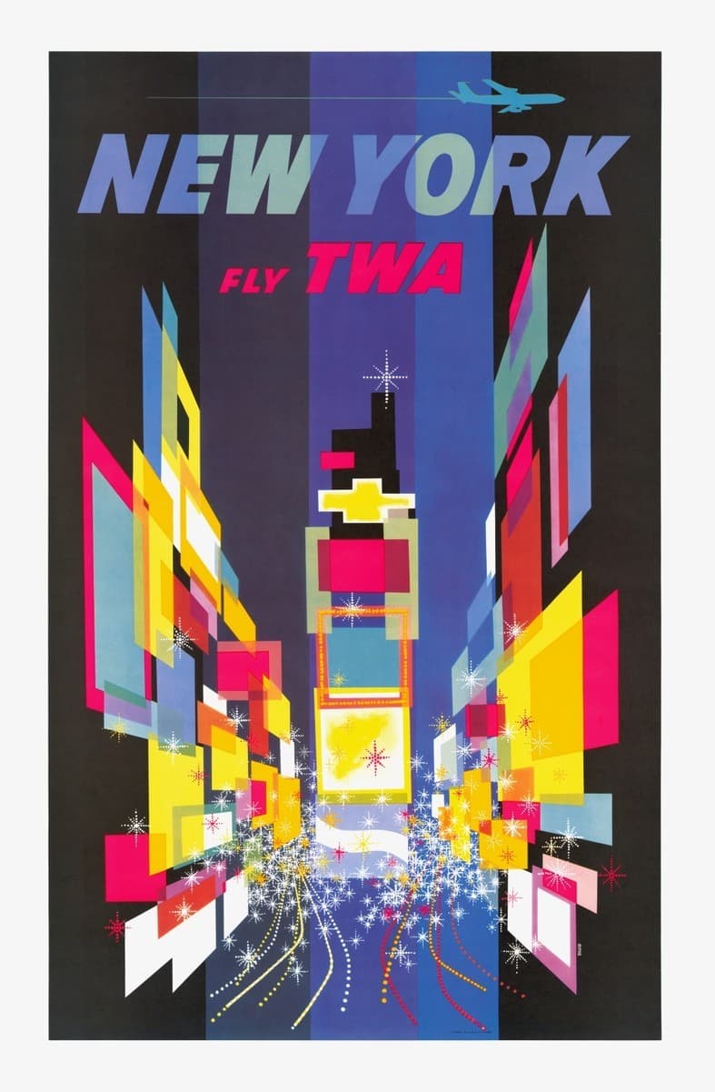 New York City Fly TWA 1950s United States Travel Advertisement Art Poster