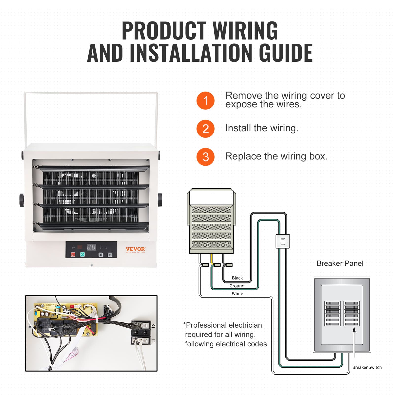 Electric Garage Heater, 7500-Watt Digital with Remote Ceiling/Wall Mount 6
