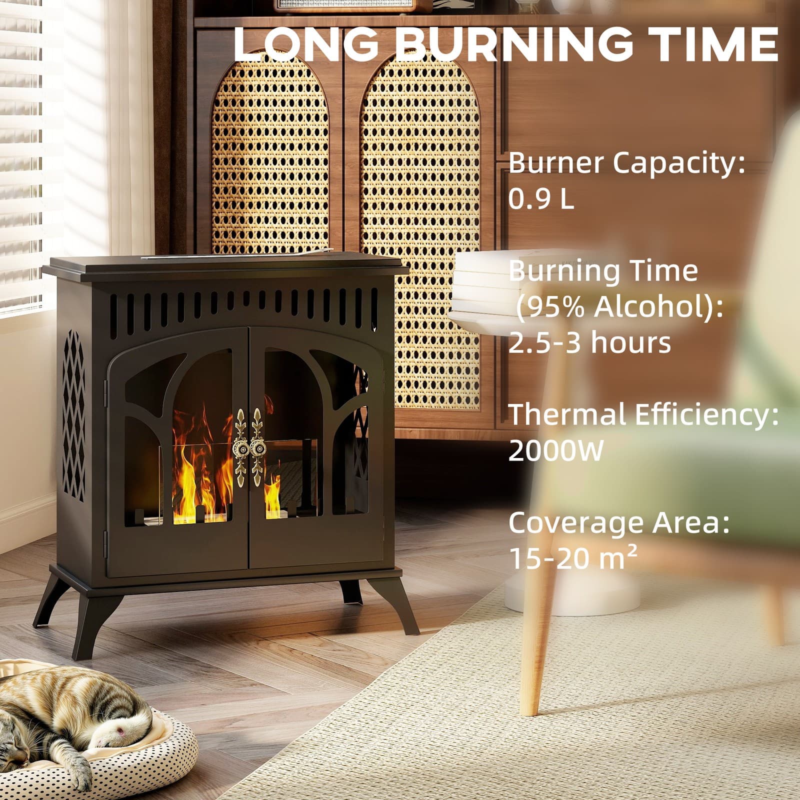 HOMCOM 22" Bio Ethanol Fireplace Stove, Ethanol Fire Burner with Door 5