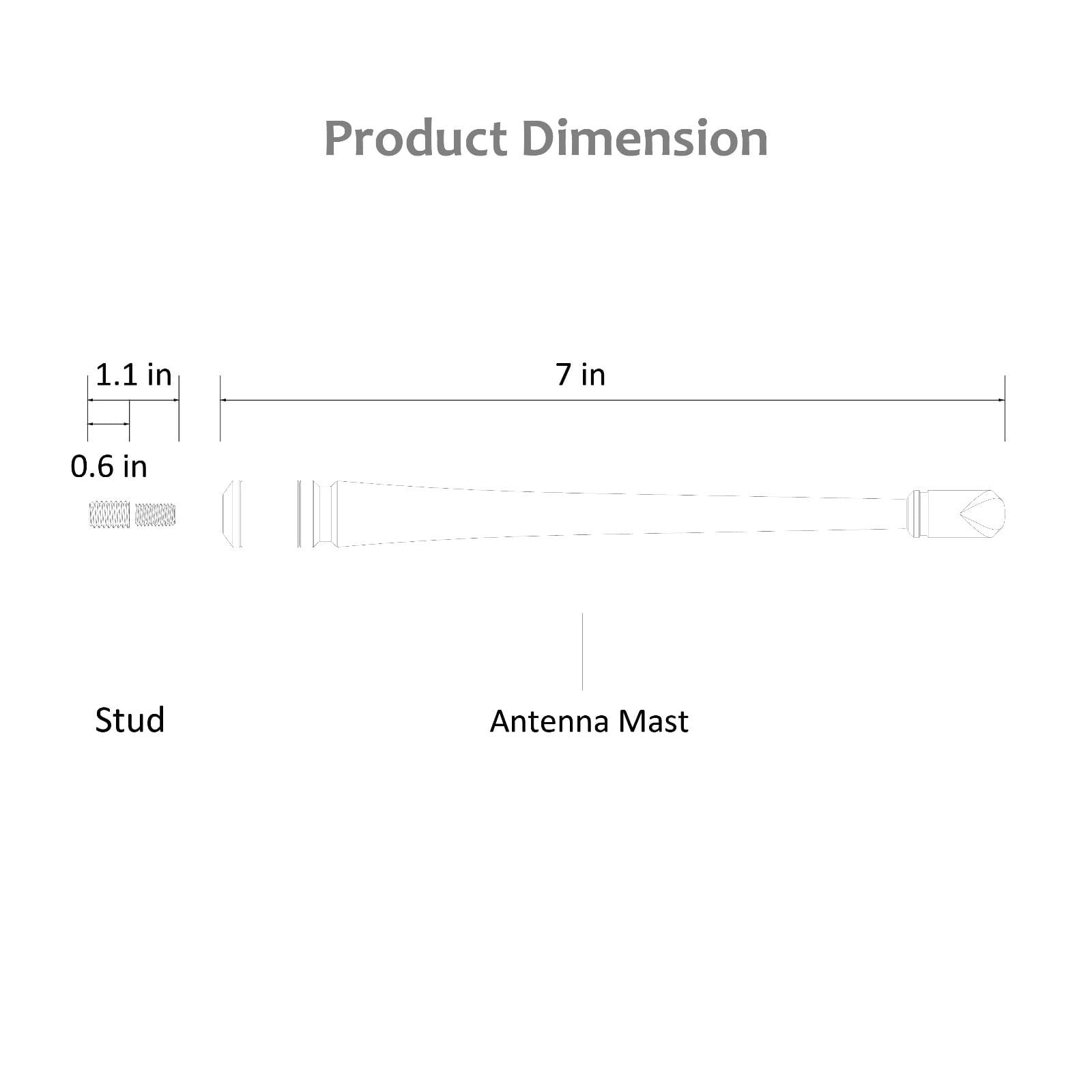  Rydonair 7" Short Antenna Mast Compatible with 2012-2024 Dodge Ram Truck 1500 6