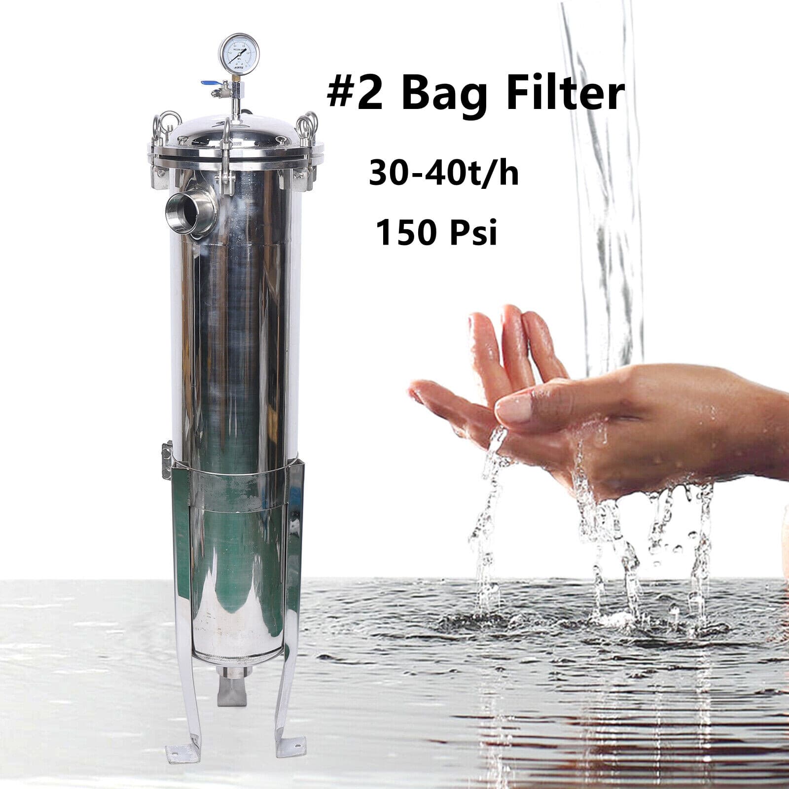 2" NPT Bag Filter Housing 150 Psi 304 Stainless Steel In/Out #2 Bag with mesh US 4