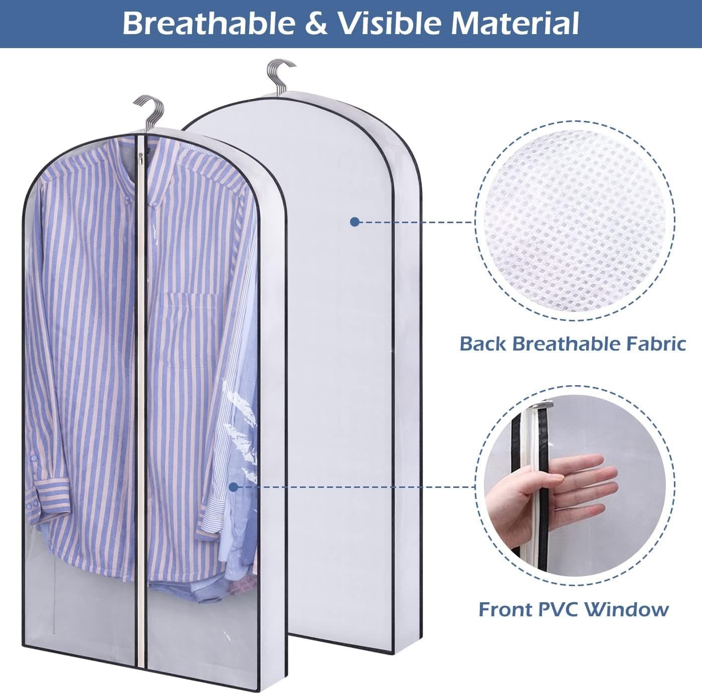 3PCS Clothes Garment Bags Clear Dust Cover Storage 4" Gussetes Suits Coat Jacket 6