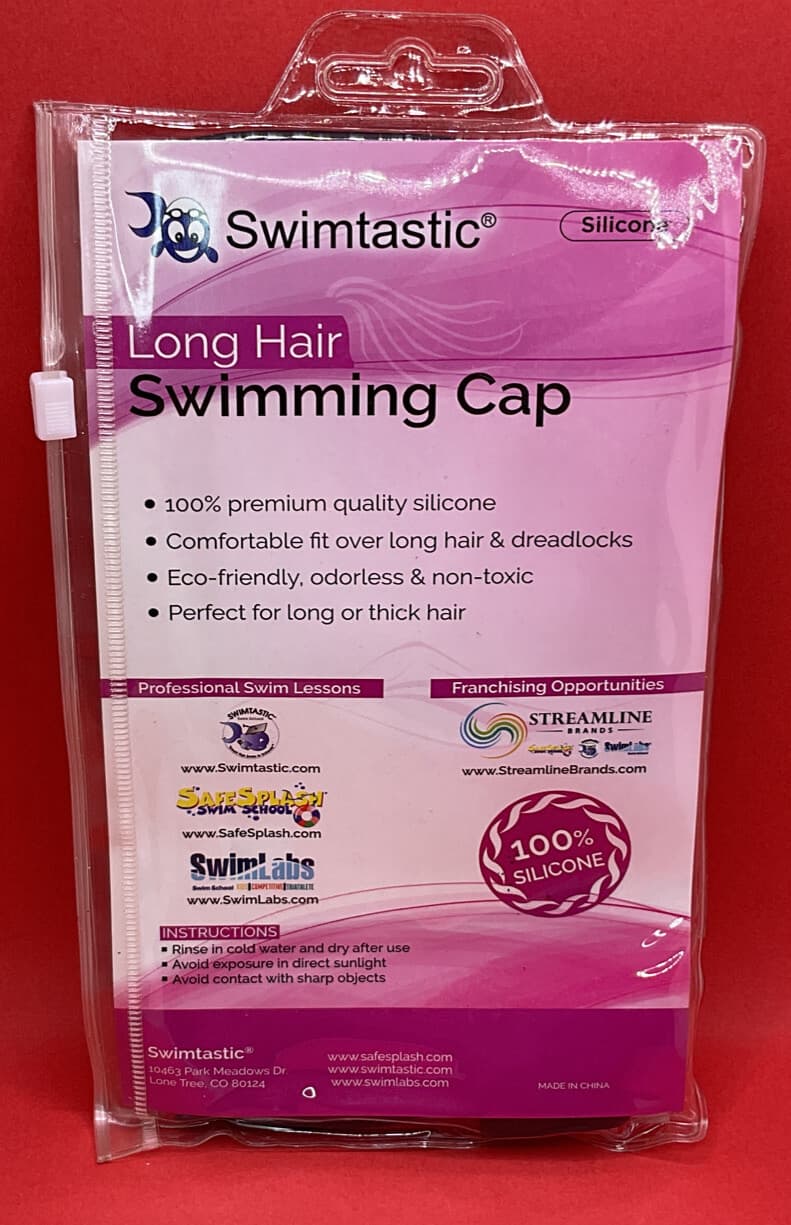 Swimtastic Long Hair Swim Cap, Black Durable Silicone Swimming For Kids, Adults 2