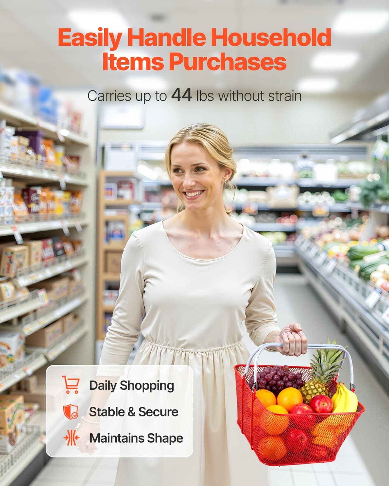 VEVOR Shopping Baskets,12 PCS,22L Stackable Metal Grocery Baskets with Handles,D 3