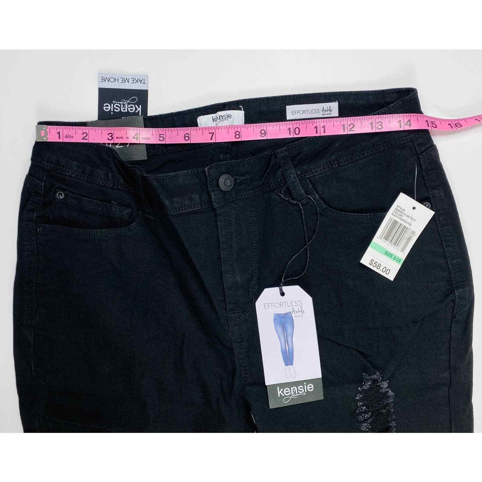 Kensie Womens Effortless Ankle Mid Rise Black Distressed Jeans Size 8/29 NWT  2