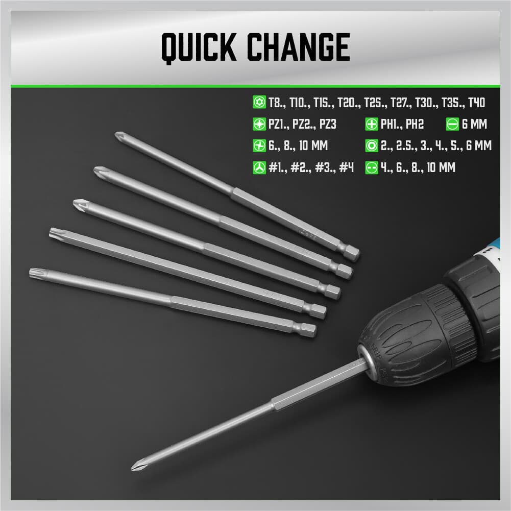 32pc Extra Long Security Bit Set Tamper Proof Torx Star 6 In 1/4" Shank w Holder 6